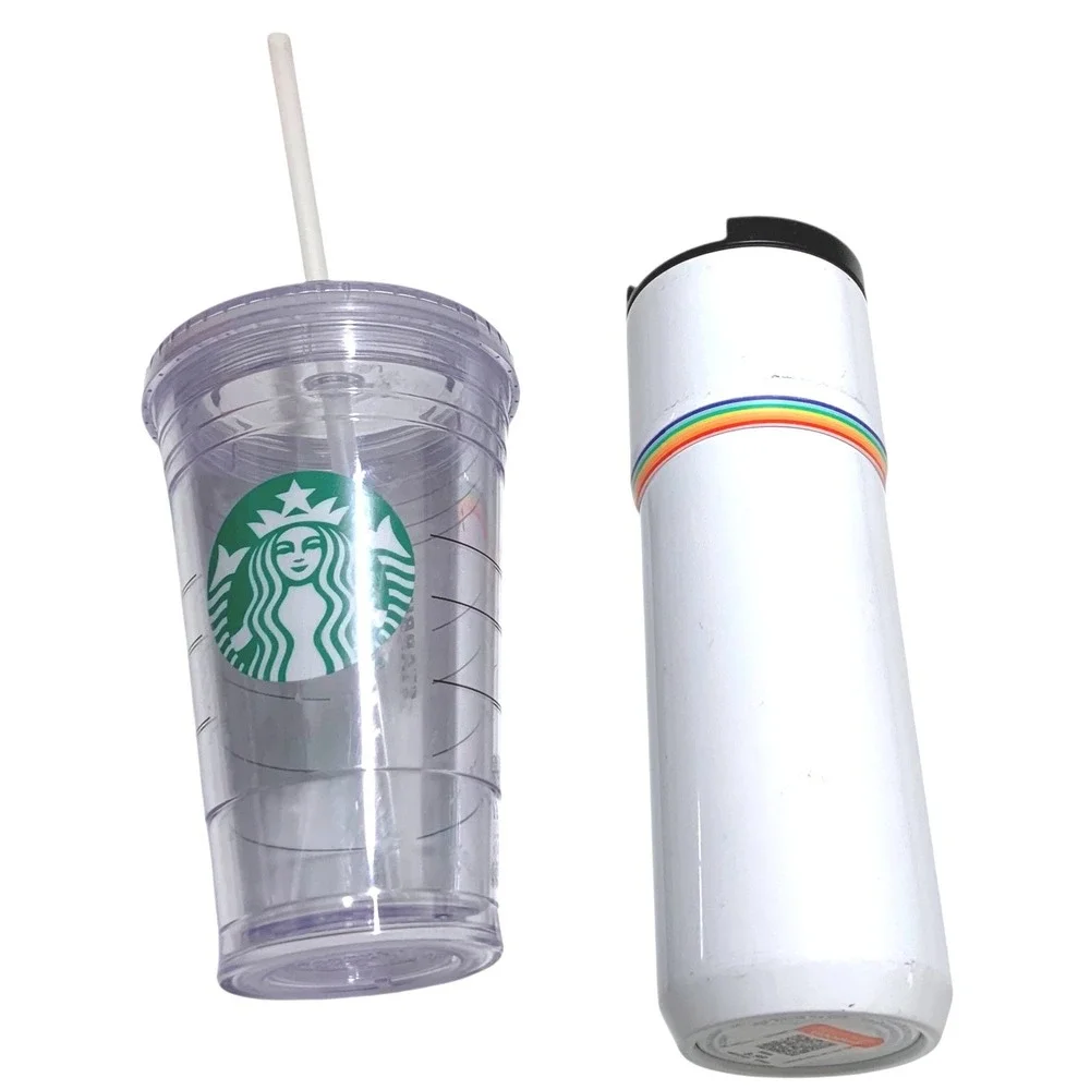 Set of 5 STARBUCKS tumblers and cups‎ with lids & straws